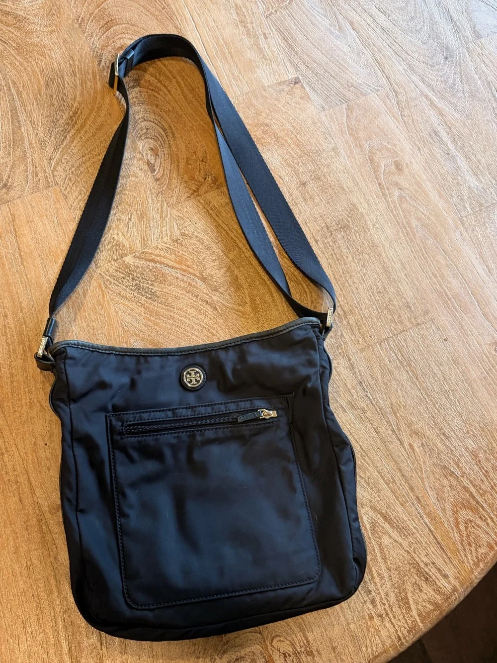 Tory Burch Black Men's Crossbody Wallet with Gold Logo